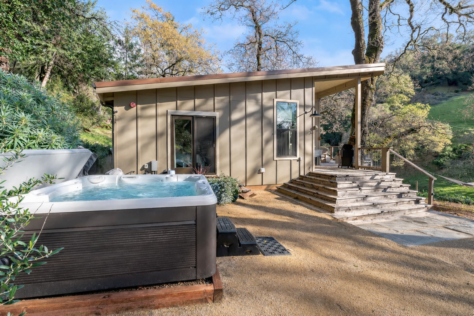 Hot tub with vineyard views